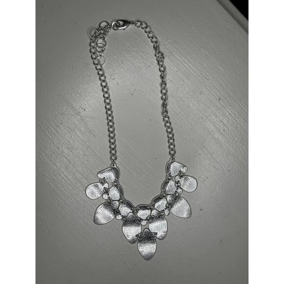 Silver Statement Necklace Teardrop Layered Design Adjustable Chain - Picture 4 of 4
